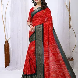 KALINI Zari Border Pure Cotton Bandhani Saree image 2