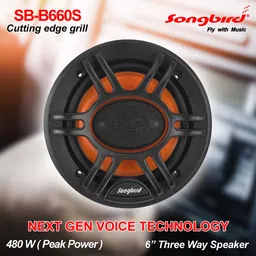 songbird 6 INCH Max 3 WAY DOOR SPEAKER INBUILT TWEETER 2 pc in BOX with grill and jaali SB-B660S Coaxial Car Speaker image 3