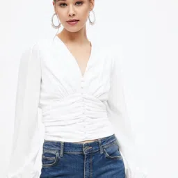 harpa Casual Balloon Sleeve Solid Women White Top-picture-12
