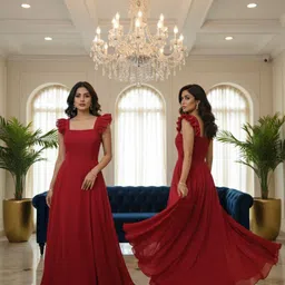 chawla jee traders Women Fit and Flare Red Maxi/Full Length Dress image 5