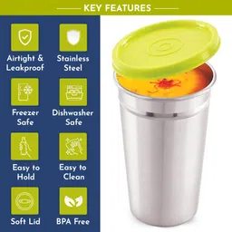 magnus (Pack of 2) EasyLock Airtight & Leakproof 350 ml Stainless Steel Tumbler (Set of 2) Glass Set Water/Juice Glass image 4