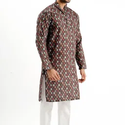 jodidar Men Printed Cotton Blend Straight Kurta image 2