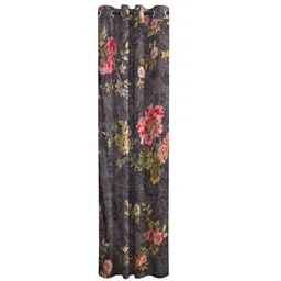 romee Grey Polyester Velvet Floral 7FT Light Filtering Eyelet Door Curtains (Pack of 1) image 4