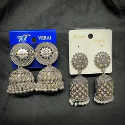 sriganeshmart Combo of 2 Oxidised Silver Jhumka Earrings Silver Jhumki Earring image 1