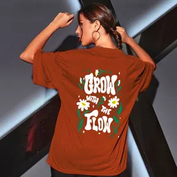 tqh Women Printed, Typography Round Neck Cotton Blend Brown T-Shirt-picture-18
