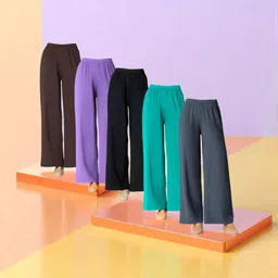 firdous Pack of 5 Women Regular Fit Multicolor Lycra Blend Trousers-picture-32