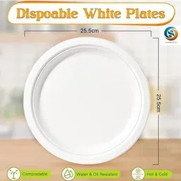 ss solutions Pack of 50 Bamboo Round Disposable Eco-Friendly Sugarcane Paper Bagasse Plate 7 inch Dinner Set image 2