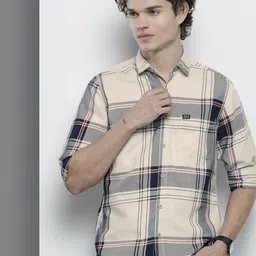 the indian garage co. Men Slim Fit Checkered Spread Collar Casual Shirt-picture-14