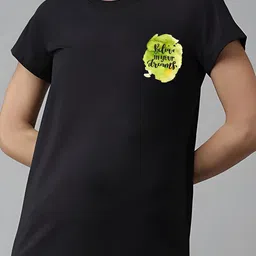 szn Women Printed Round Neck Polyester Black T-Shirt image 2