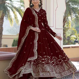 wedani lifestyle Embroidered Georgette Stitched Anarkali Gown image 3