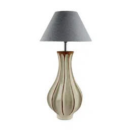 Grey Iron & Cloth Shade Table Lamp With White Base By Sapphire image 3