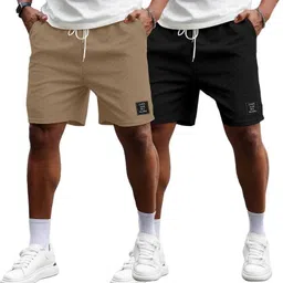 cosyme Pack of 2 Solid Men Brown, Black Basic Shorts, Night Shorts, Regular Shorts, Running Shorts, Sports Shorts, Casual Shorts image 5