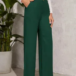 kotty Women Regular Fit Dark Green Viscose Rayon Trousers-picture-30