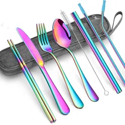 onishomes Colorful Rainbow Cutlery Set For Travelling, Dinnerware Set For Modern Kitchen Stainless Steel Cutlery Set-picture-13