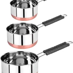 Stainless Steel Copper Base Sauce Pan Tea Pan, Milk Pan 3 Set Gas Compatible K1 Tawa 16 cm diameter with Lid-image-12