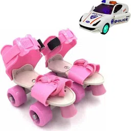 Quad Roller Skates – Pink | Adjustable Kids Skating Shoes + [Free Police Car] Quad Roller Skates - Size 1-8 UK-image-19