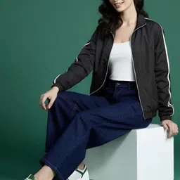 maykr Women Solid Bomber Jacket image 3