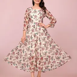 Women Fit and Flare Brown Below Knee Dress-image-1