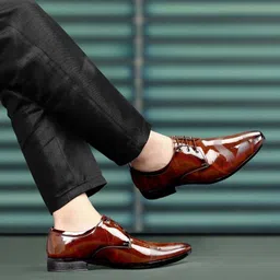 ajniha Premium Oxford Class Designer Patent Leatherette Shining Jet Black Lace-Up Party Lace Up For Men image 3