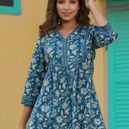 golden wings Casual Regular Sleeves Floral Print Women Blue Top-picture-12