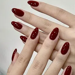 bellahugz Press-On Nails, Dark Maroon Almond Shape, Glossy Finish with free glue kit image 1