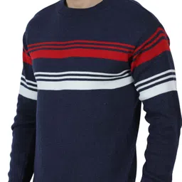 kipekee Men Striped Round Neck Blue Sweater image 3