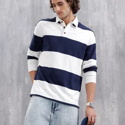 WROGN Striped Polo Collar Oversized Cotton T-shirt-picture-13