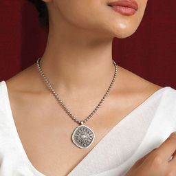 TEEJH Jahanzeb Silver-Plated Oxidised Pendant With Chain-picture-11