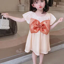 LULU & SKY Girls Solid Square Neck fit & Flare Puff Sleeve Dress-picture-15