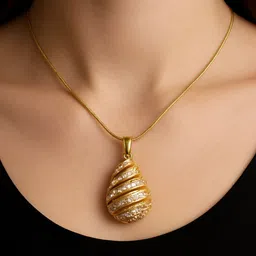 The Jewellery Tale Stainless Steel Gold-Plated American Diamond Studded Pendant With Chain-picture-16