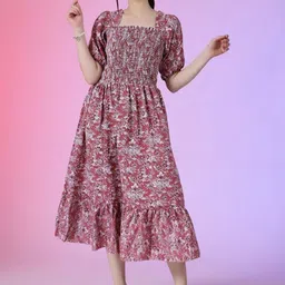 Raiyani Enterprise Women Printed Puff Sleeve Fit & Flare Dress-picture-13