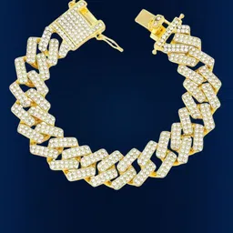 Saisadan Jewels Men Stainless Steel 18K Gold-Plated Cubic Zirconia Studded Link Bracelet-picture-28