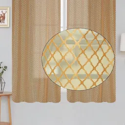 Aura Gold-Toned 2 Pieces Geometric Sheer Window Curtains-image-97