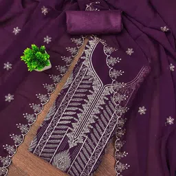 KALINI Floral Embroidered Zari Unstitched Dress Material-image-89