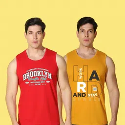 WOOSTRO Men Pack of 2 Typography Printed Round Neck Cotton Slim Fit Sports T-shirts image 4
