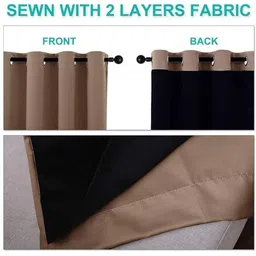 BFAM Brown Set of 2 Black Out Long Door Curtain image 4