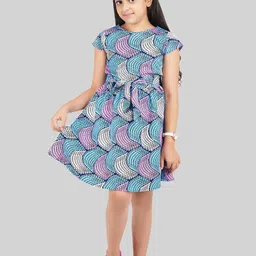 BEING NAUGHTY Blue Kids-Girls Striped Crepe Fit & Flare Round Neck Dress-picture-35