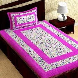 METRO LIVING Pink Floral Printed Cotton 104 TC Single Bedsheet Set 2.17 m x 1.45 m-image-46