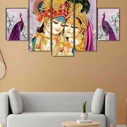 SAF Purple & Gold-Toned 5 Pieces Radha Krishna Wood Wall Art image 2