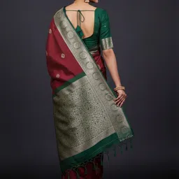Peachmode Ethnic Motifs Zari Silk Blend Saree image 5