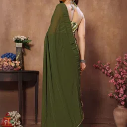 HERE&NOW Green Printed Poly Georgette Sarees image 5