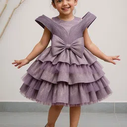 Lagorii Girls Self Design Striped Layered Crepe Fit & Flare Dress-picture-41