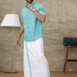 Ramraj Men Shirt & Border Dhoti Set image 3