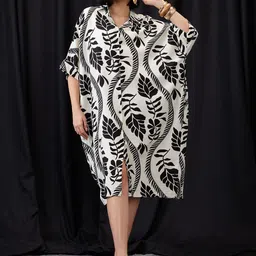 Globus Tropical Print Batwing Sleeves Straight Hem Oversized Fusion Midi Shirt Dress-picture-27
