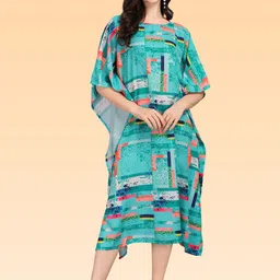 SilkSutra Women Geometric Printed Kimono Sleeve Kaftan Midi Dress-picture-12