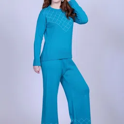 The Roadster Lifestyle Co Checked Round Neck Sweater & Palazzo Co-Ord Set image 3