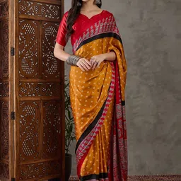 Mitera Ajrak Block Silk Blend Designer Bandhani Saree-picture-30