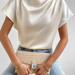 StyleCast Women High Neck Short Sleeves Regular Top image 3