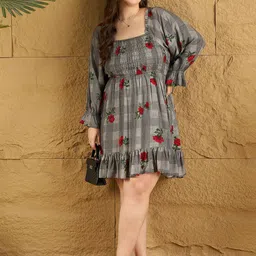 CURVE BY KASSUALLY Women Floral Print Fit & Flare Mini Dress image 4