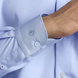 Luxure by Louis Philippe Men Textured Spread Collar Cotton Formal Shirt image 2